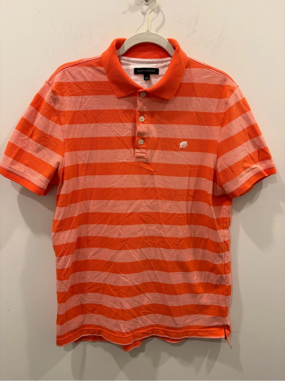Banana Republic Men’s Orange and Pink Striped Polo Shirt